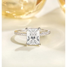 TIGRADE 4CT Engagement Ring for Women Radiant Cut Cubic Zirconia Wedding Band CZ Promise Anniversary Ring Size 3-13, Silver, Size 12