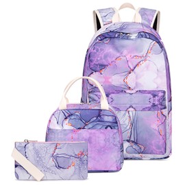School Backpack for Girls Teens Bookbag Set Tie Dye Kids Backpack 3 In 1,School Bags with Lunch Box Pencil Case(Tie Dye Purple)