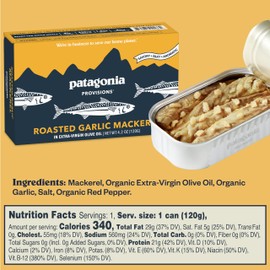 Patagonia Provisions Roasted Garlic Wild Mackerel | Responsibly Sourced in Spain | 21g Protein & Gluten Free | 10-Pack