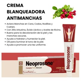 Crema Neoprosone Despigmentante Aclarante Antimanchas Blanqueador E Iluminadora En Gel Aclara Manchas En Cara, Codos, Rodillas Y Cuerpo Alfa Arbutina 
