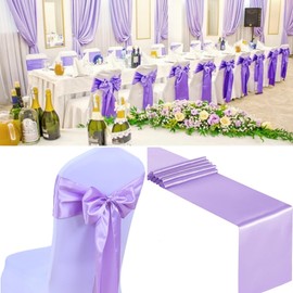 100 PCS Satin Chair Sashes Decorative Bow Premium Chair Sashes Ties Chair Ribbon Bows Chair Cover Band for Wedding Party Ceremony Reception Events Banquet Home Kitchen Decor(7 x108inch,Lavendar)