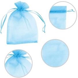 FAVORTALK Organza Bags Small Birthday Design Bag for Birthdays, Parties, Celebrating and More 5 x 7 cm Gift Bag, 50Pcs, Sky Blue