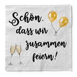 Sovie Disposable Napkins Schön, dass wir zusammen feiern/Sekt 100 Pieces – 33 x 33 cm – Durable, Absorbent – Napkins Birthday & Christmas