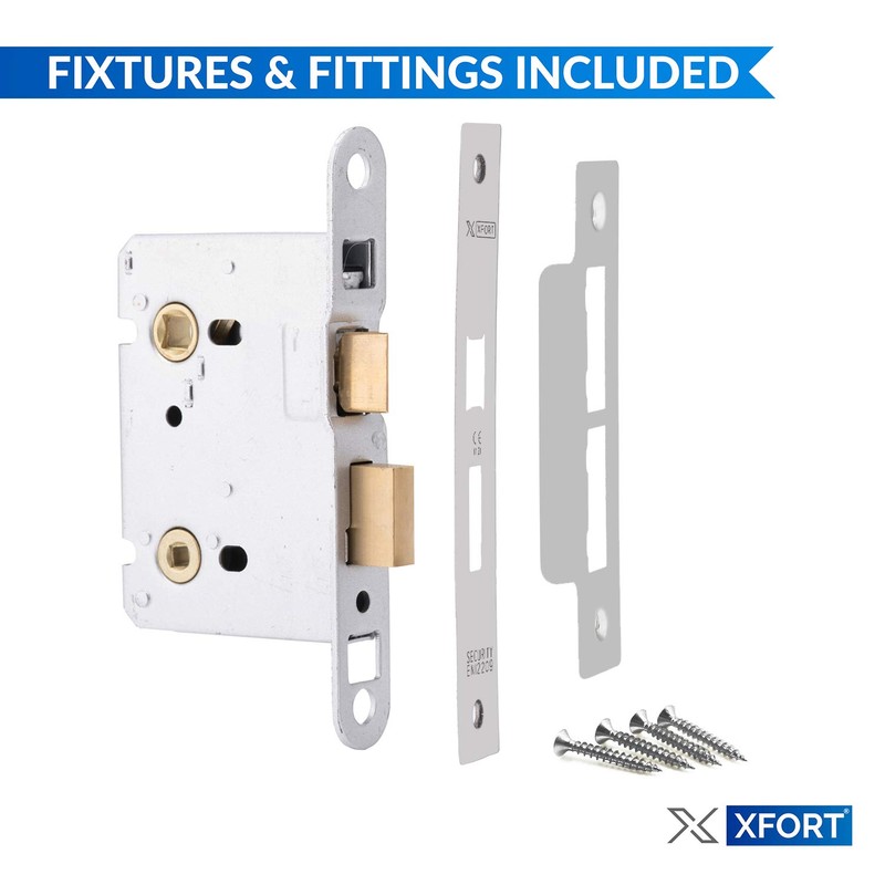 XFORT® Satin Chrome Bathroom Lock 75mm for Internal Wooden Doors,