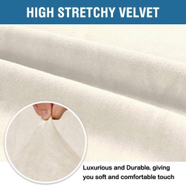 H.VERSAILTEX Stretch Velvet Loveseat Covers for 2 Cushion Couch Covers for Living Room Sofa Covers Slipcovers with Non Slip Straps Bottom, Ultra Thick Comfy Velour (Width 58"-72", Ivory)