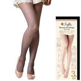 Flifra Stockings, Pantyhose, 3 Pairs Set, Made in Japan, Large Size, M, L, XL, 3L, Beige, Skin Color, Black, Black, Ceremonies, Funerals, Antibacterial, Deodorizing, Reinforced Toes, Transparent,