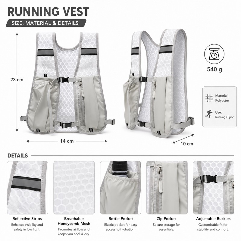Reflective Running Hydration Vest for Sports – Lightweight Phone Storage
