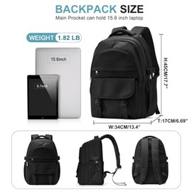 Cypak Preppy Black Middle School Backpack for Teens Girls Boys Waterproof Backpack with Lots of Pockets College Backpack for Women Men Cute School Bag for Students