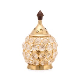 Handmade Brass Akhand Diya Oil Lamp with Sparkling Crystal Accents for Home Office Puja Decoration Diwali Decoration (Oval Medium)
