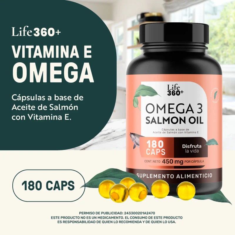 Omega Aceite Salmón Vitamina 180 Cápsulas Life360