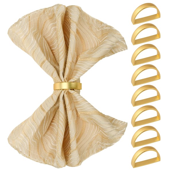 Set of 8 Gold Napkin Rings, Semicircle Metal Gold Napkin