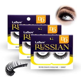 Laflare 3D False Eyelashes Russian Volume Strip Lashes | Fluffy, Wispy, Lightweight | Faux Mink Eyelashes Extension D Curl Wispy Handmade Soft Reusable 3 Packs Value Combo. (FDD07X3C)