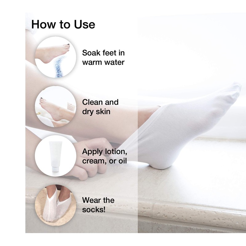 Eurow Cosmetic Moisturizing Therapy Socks, Cotton and Spandex, White, 2