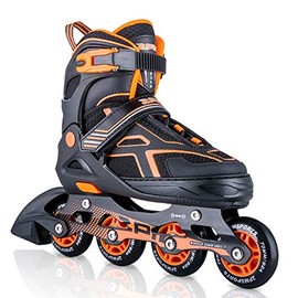 2PM SPORTS Torinx Green Boys Adjustable Inline Skates, Fun Beginner Roller Skates for Kids, Youth, Girls, Men and Women (Orange, Large - Youth (4-7.5 US))