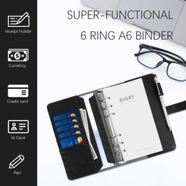 Skycase Notebook A6.6 Holes Loose Leaf Binder, A6 PU Leather Budget Binder, Ring Binder A6 Refillable, Ring Binder Planner A6 Folder Portfolio, Ring Binder DIN A6, Notebook Cover for A6 Filling Paper