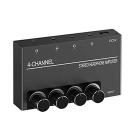 Lyaciomn 4 Channel Stereo Audio Amp Headphone Splitter with 4 3.5MM Headphone Output and 3.5MM Audio Input