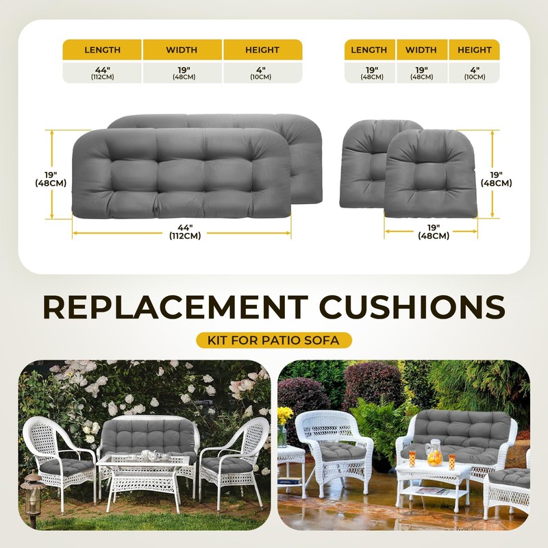 CEAWTUMY All Weather Outdoor Wicker Chair Cushions 4 Pieces Set,