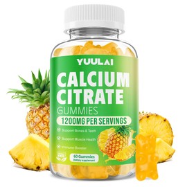 Calcium Citrate Gummies 1200mg, Chewable Calcium Supplements for Women & Men, Sugar Free Calcium Gummies for Bone, Muscle & Immune Support, Pineapple Flavor, 60 Count