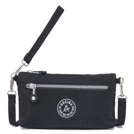 AOCINA RFID Printed Wristlet Wallet for Women, Small Crossbody Purse, Nylon Clutch Bag with Card Slots & Multi-Pockets(Black)