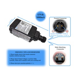 12Vdc 1.0A Inflatable Adapter ETL Listed | 1000mA Replacement Power Supply for Holiday Yard Blow Ups Christmas LED Lawn Decorations Halloween Garden Inflatables Stronger Than 0.6A 0.8A Transformer