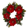 Nearly Natural 24in. Red Magnolia & Pine Wreath