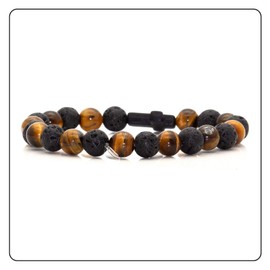 Fusamk Fashion Yoga Natural Stone Bracelet Religious Cross Beads Link Bracelet.7.5" Wrist (Black Cross/Lava/Tiger Eye)