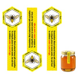 Tamper Proof Pure Honey Stickers 1.5 x 4 Inches Tamper Evident Seals Labels Honey Label Stickers for Honey Jars Bottle Lid Labels Tamper Proof Honey Labels Pure Honey Labels (Honey Bee)