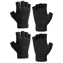 Kiiwah 2 Pairs of Half Finger Gloves, Winter Fingerless Gloves, Knitted Gloves for Men and Women, black