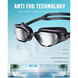 Vegemono Swim Goggles, 4 Pack Unisex Adult Swimming Goggles Upgraded Anti-Fog Anti UV No Leakage Wide View for Men Women Youth