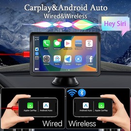 SINOVCLE 7'' Carplay Screen, Wireless Apple CarPlay & Android Auto,Portable Car Stereo,Bluetooth, Universal Fit,Backup Camera