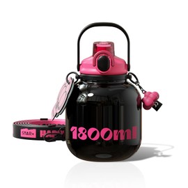 Sidagar 60 oz Big Water Bottle with Straw and Carry Handle, Black Wide Mouth Vacuum Insulated Stainless Steel Bottles Easy Carry Tumbler for Women