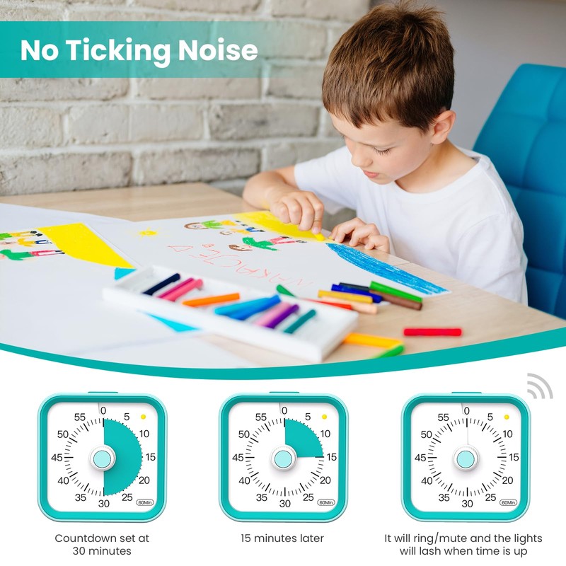 InfPokid Visual Timer for Kids with Pause Function, 60 Minute