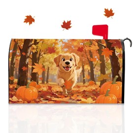 Fall Magnetic Mailbox Cover Standard Size 21" x 18" Autumn Maple Leaf Pumpkin Decoration Mailbox Cover for Post Office Boxes Outside Garden Yards