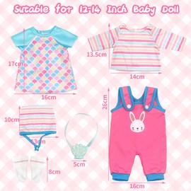 Baby Doll Clothes for 12-14 Inch Dolls, 6 Pcs Bunny Doll Clothes Outfits with Hat Socks Dress and Shell Bag for 30-35 cm Sweet Doll Clothes, New Doll Clothes Girls Birthday Gift