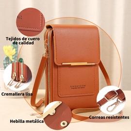 Bolso Bandolera Pequeño para Teléfono Móvil, Bolso de Hombro, Bolsas Cruzadas para Mujeres con Ventana de Visualización Táctil, Tarjetero, Correas Ajustables, para Mujeres y Niñas (Marrón)