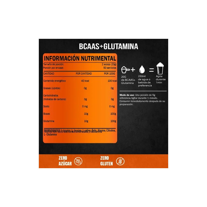 Suplemento Bcaas Glutamina 1kg Citrine Nutrition 50servis