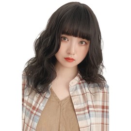 Bright Lara Wig, Medium, Bob, Full Wig, Natural Wig, Wave, Perm Wig, Women, BK Black