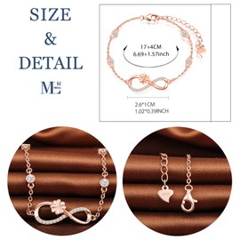 MicLee Women's Simple Bracelet Cubic Zirconia 925 Sterling Silver Allergen-Free Happy Four Leaf Clover Infinity Sign Bangle Bracelet with Gift Bag Super Gift for Mother Girlfriend, Silver Silver