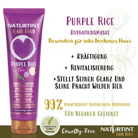 Naturtint Hair Food Pulple Rice Haar Maske, feuchtigkeitsspendende Haarmaske. Glattes, glänzendes und seidiges Haar, 99% natürliche Inhaltsstoffe, Haarkur, 150 ml