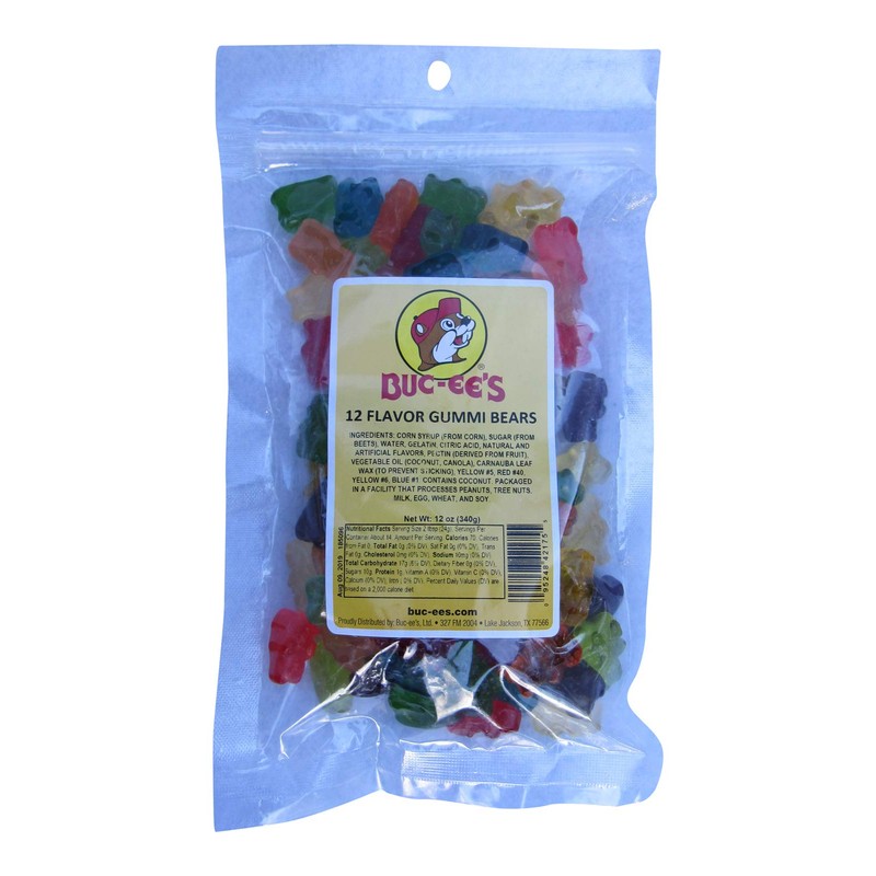 Buc-ee's 12 Flavor Gummi Bears in a Resealable Bag, 12
