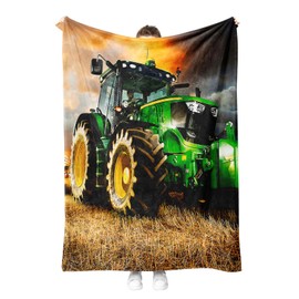 Tractor Motif Cuddly Blanket, Warm and Fluffy Children's Tractor Blankets, Flannel Blanket, Microfibre Couch Blanket, Room Decoration (Tractor A, 130 x 150 cm)