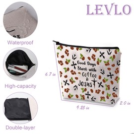 Coffee Lover Gift Good Days Start with Coffee & Jesus Waterproof Makeup Bag for Mom Dad Barista Christmas Graduation Gift (Coffee & Jesus)