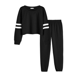 Arshiner Girls Tracksuit Set Neon Hoodie and Jogging Bottoms 2 Piece Loungewear Activewear Kids and Teenagers Tracksuit Black 120