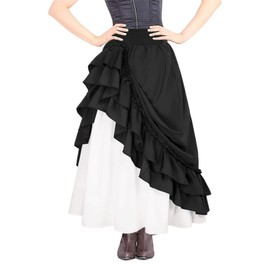 EMOTTOS Women's Maxi Skirt, Medieval Skirt, Long Maxi Skirt with 2-in-1 Design, Victorian Skirt with Pockets, Elastic High Waist, Double Layer Vintage Skirt, Black, S-XL, black, M