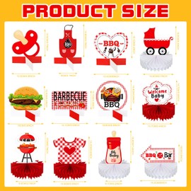 12 Pcs BBQ Baby Shower Centerpieces BBQ Tables Decorations Barbecue Honeycomb Centerpieces BBQ Theme Table Topper for BBQ Picnic Party Summer Party Outdoor Gender Reveal Birthday Supplies