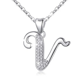 AEONSLOVE V Necklace for Women Sterling Silver V Initial Necklace Letter Pendant Cadena de Plata 925 Para Mujer Initial Charm with Cubic Zirconia Gifts for Daughter Mother Teen Wife Aunt Sister