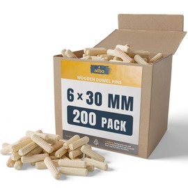 ALBO Wooden Dowel Pins 6mm x 30mm Fluted Wood Dowels Rods 200 Pack Hardwood Crafts Dowel Pegs