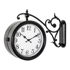 JUMBO HUMBLE Double Sided Wall Clock, European Metal Vintage Wall Clock, Large Antique Corner Wall Clocks for Garden,Indoor,Outdoor,Living Room Decor