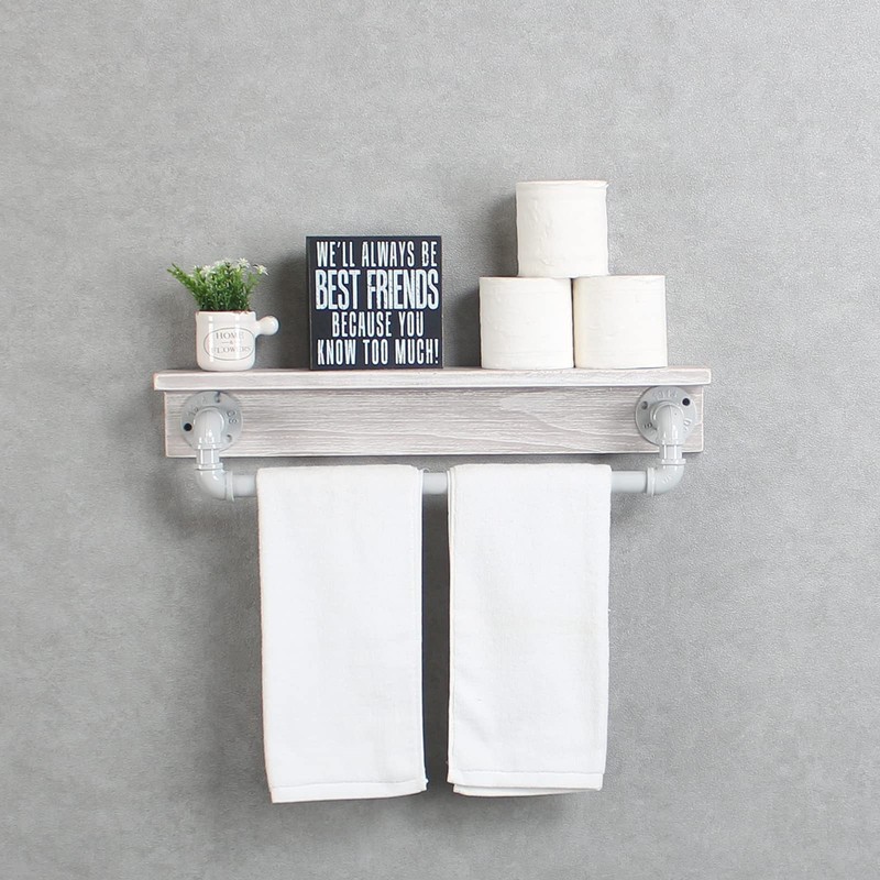 MBQQ Industrial Pipe Shelf,Rustic Wall Shelf with Towel Bar,24" Farmhouse