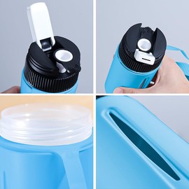 Portable Water Bottle with Ceramic Bowl and High-Temperature Resistance, Unique Concealed Style for Outdoor Use (Blue)